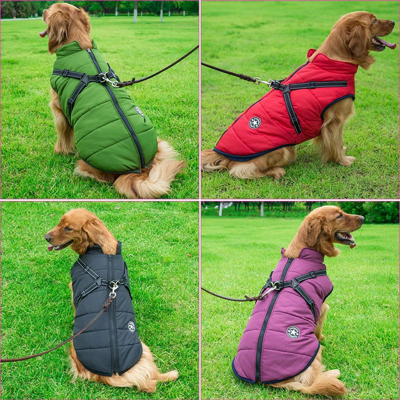 Winter Waterproof Dog Jacket with Built-In Harness