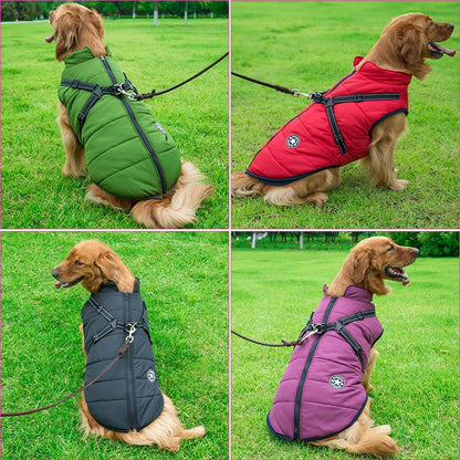 Winter Waterproof Dog Jacket with Built-In Harness
