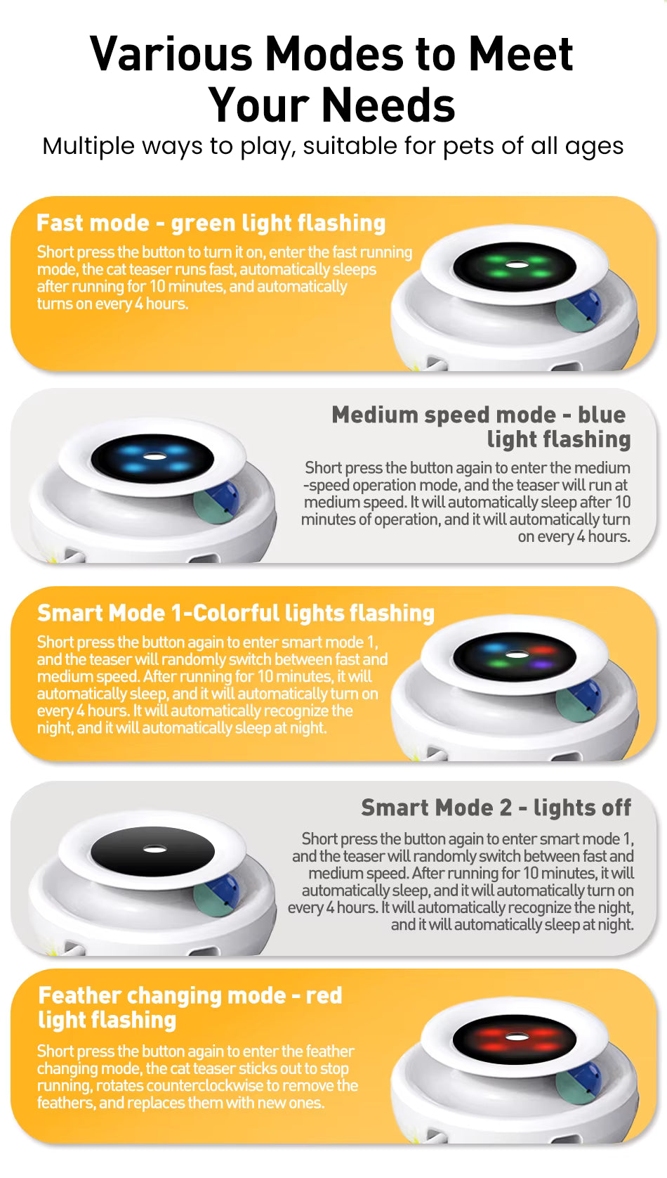 Automatic Interactive Cat Toy with Feather & LED Lights