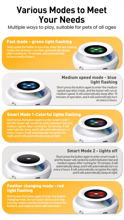 Automatic Interactive Cat Toy with Feather & LED Lights