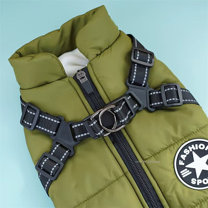 Winter Waterproof Dog Jacket with Built-In Harness