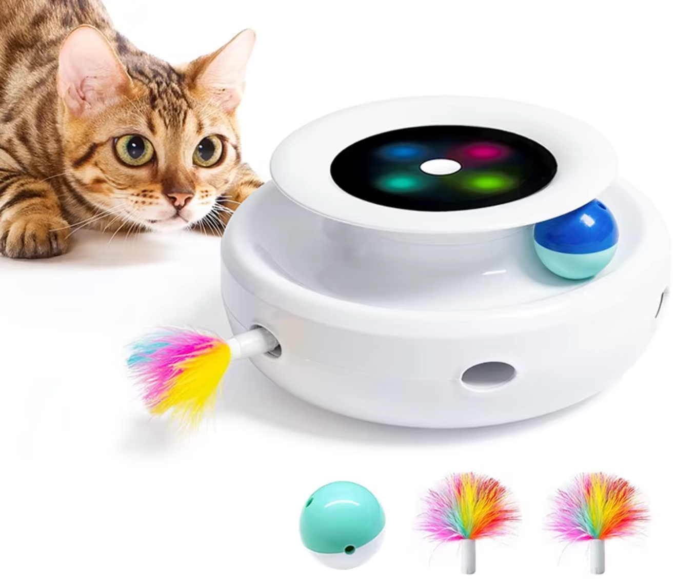 Automatic Interactive Cat Toy with Feather & LED Lights