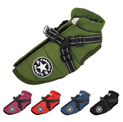 Winter Waterproof Dog Jacket with Built-In Harness